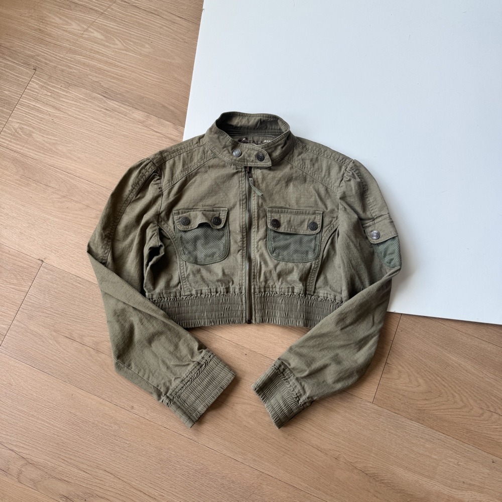 Original Star Jeans Y2K Cropped Utility Jacket Olive Green Ripstop Small Medium